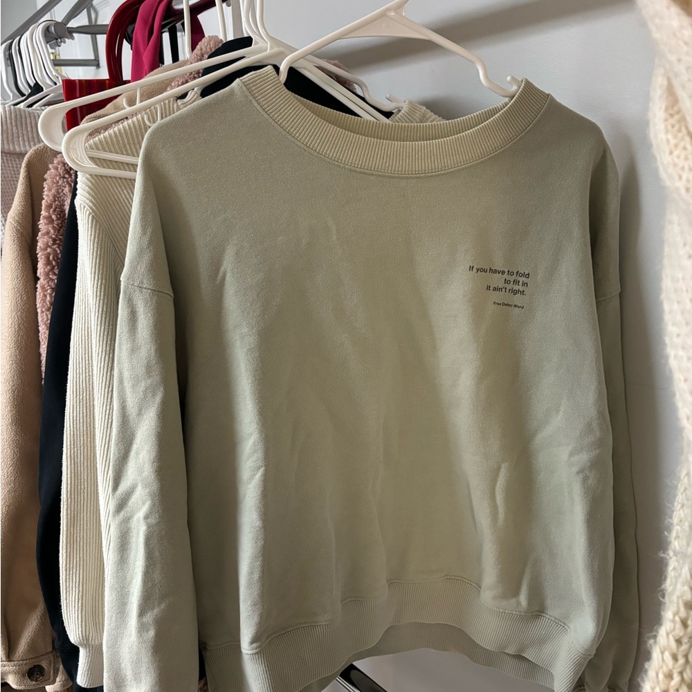H&M Light Sage Crewneck Sweatshirt with Chest Text